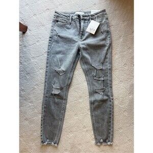 NWT Kancan Women’s Distressed Grey Ripped Jeans high rise ankle skinny sz 9/28